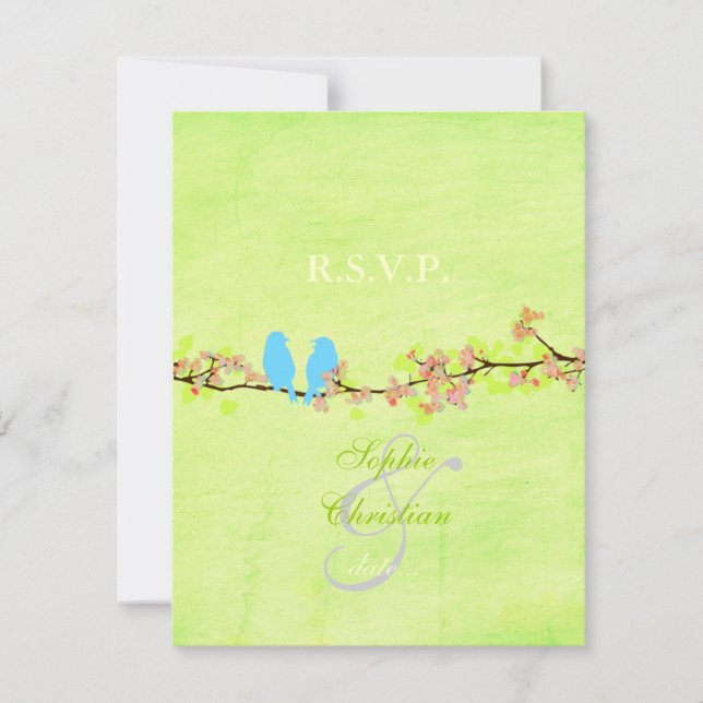 PixDezines LOVE BIRDS/DIY BACKGROUND COLOR RSVP Card (Front)