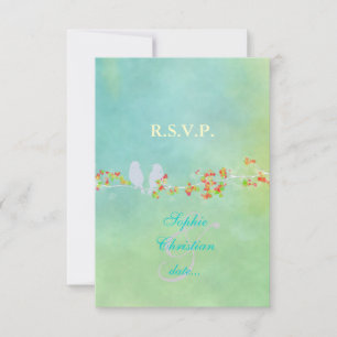 PixDezines Love birds on watercolor, RSVP Card