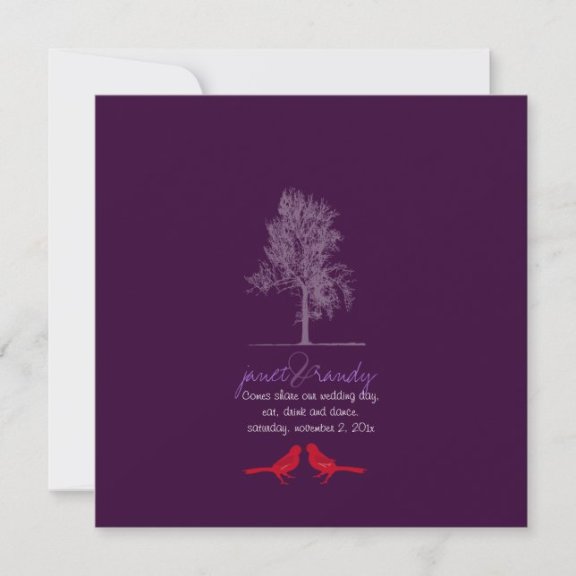 PixDezines Love Birds, Red, Oak Tree/DIY colour! Invitation (Front)