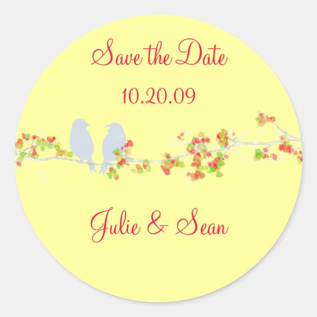 PixDezines love birds/save date/DIY background Classic Round Sticker (Front)
