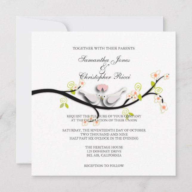 PixDezines Love Birds/White Doves Invitation (Front)