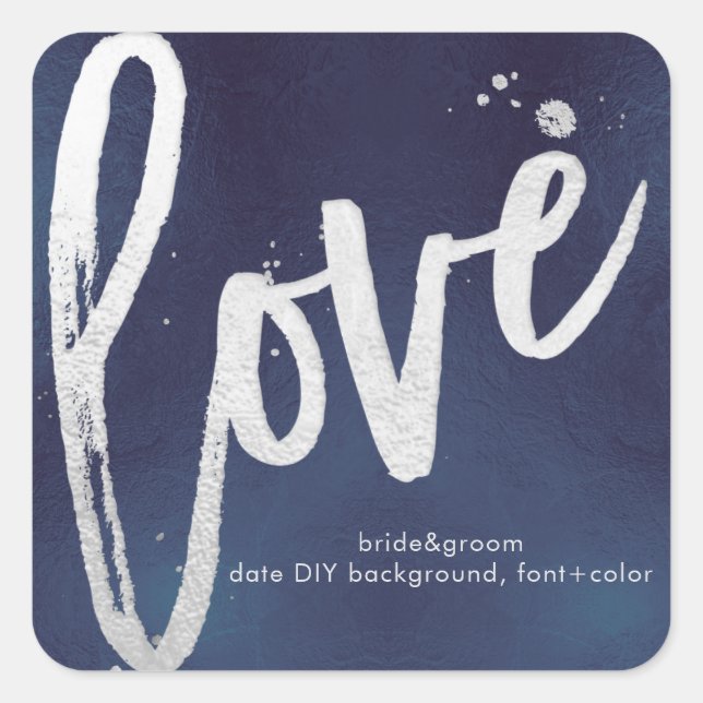 PixDezines Love dazzled faux silver+midnight blue Square Sticker (Front)