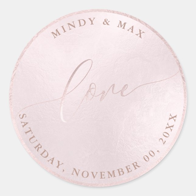 PixDezines LOVE IRIDESCENT BLUSH PINK Classic Round Sticker (Front)