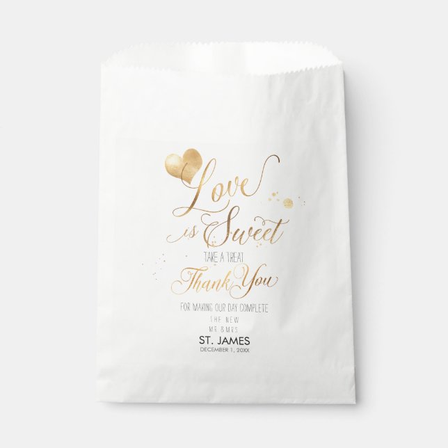 PixDezines LOVE IS SWEET+FAUX GOLD HEART Favour Bags (Front)