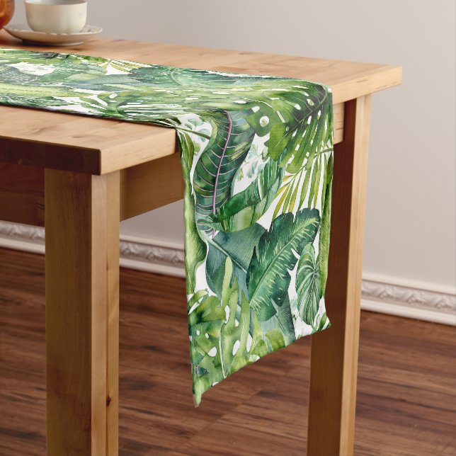 PixDezines Lush Greenery Tropical Foliage Short Table Runner (In Situ)