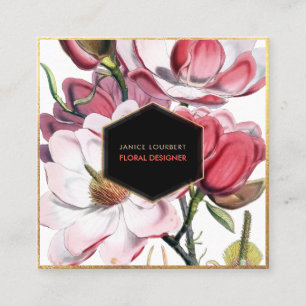 PixDezines MAGNOLIA/VINTAGE BOTANICAL PRINT Square Business Card