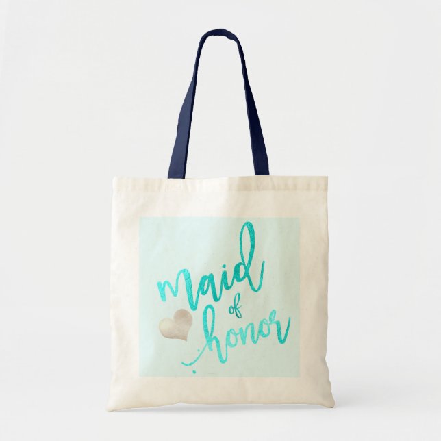 PixDezines Maid of Honour/Faux Foil/Aqua Tote Bag (Front)