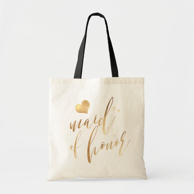 PixDezines Maid of Honour/Faux Gold Script Tote Bag (Front)