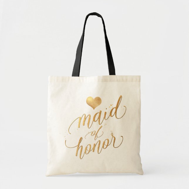 PixDezines Maid of Honour/Faux Gold Script Tote Bag (Front)