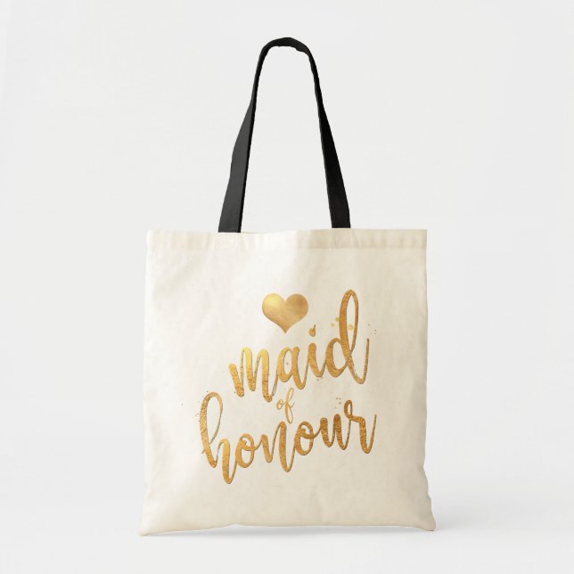 PixDezines Maid of Honour/Faux Gold Script Tote Bag (Front)