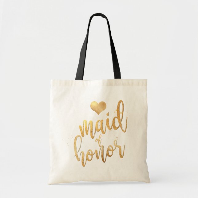 PixDezines Maid of Honour/Faux Gold Script Tote Bag (Front)