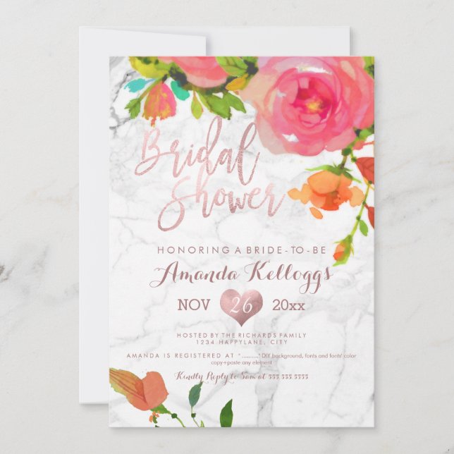 PixDezines Marble Bridal Shower/Floral Invitation (Front)