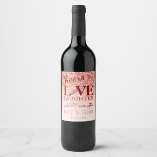 PixDezines Marble+Faux Glitter+Rose Gold Heart Wine Label
