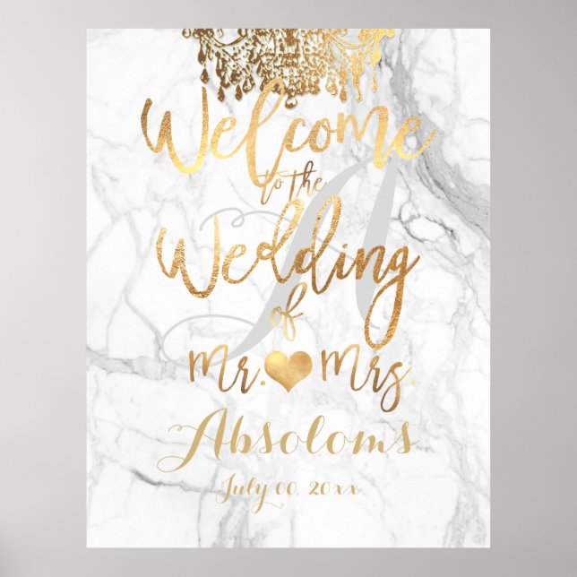 PixDezines Marble/Faux Gold Chandelier/Reception Poster (Front)