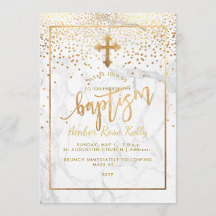 PixDezines Marble+Faux Gold Dots/Baptism Invitation
