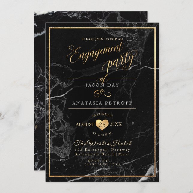 PixDezines Marble/Faux Gold/Engagement Party Invitation (Front/Back)