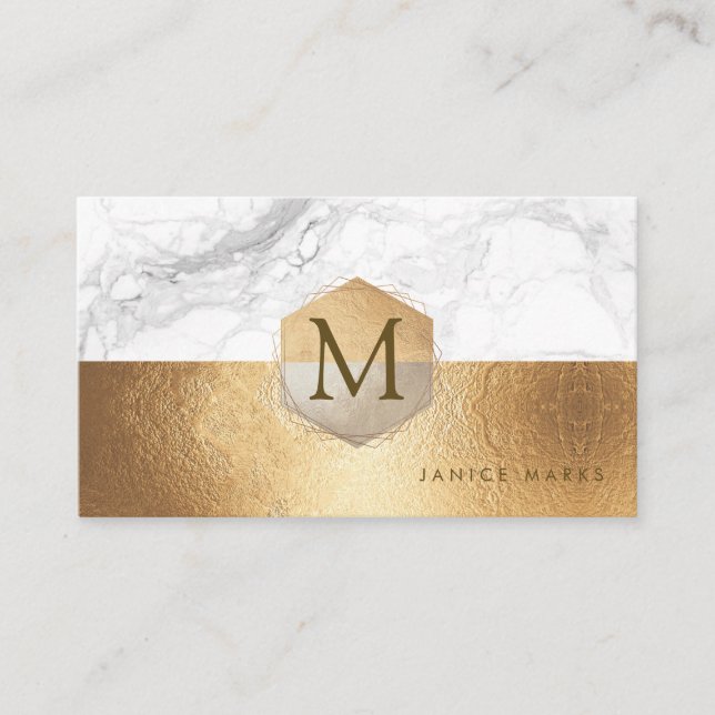 PIXDEZINES MARBLE FAUX GOLD+HONEYCOMB BUSINESS CARD (Front)