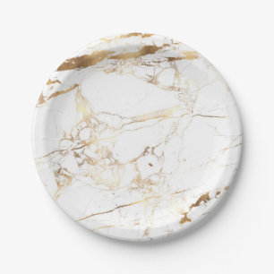 PixDezines Marble/Faux Gold Veins Paper Plate