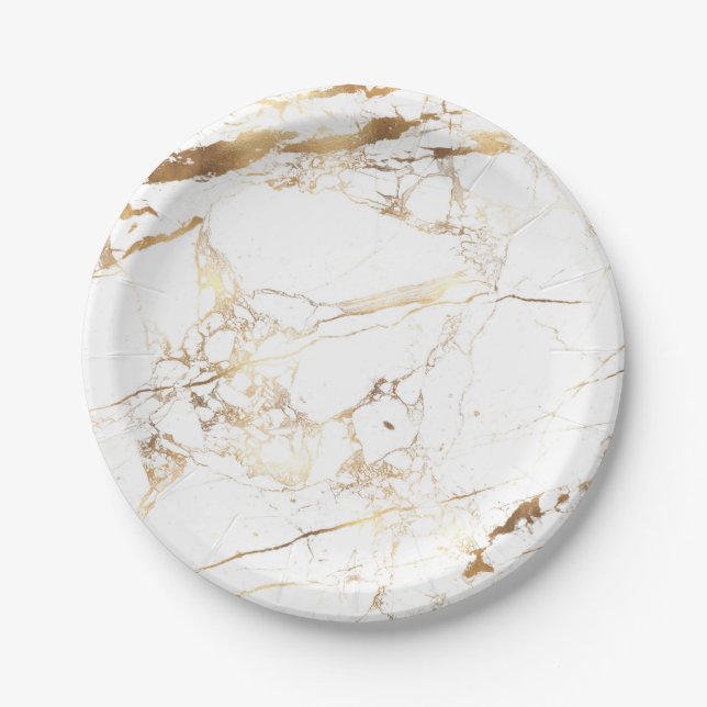 PixDezines Marble/Faux Gold Veins Paper Plate (Front)