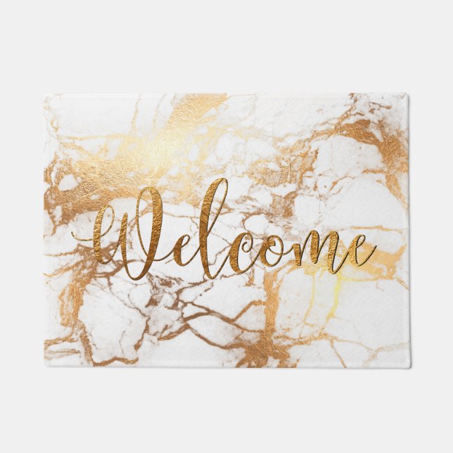 PixDezines MARBLE FAUX GOLD VEINS, WELCOME Doormat (Front)