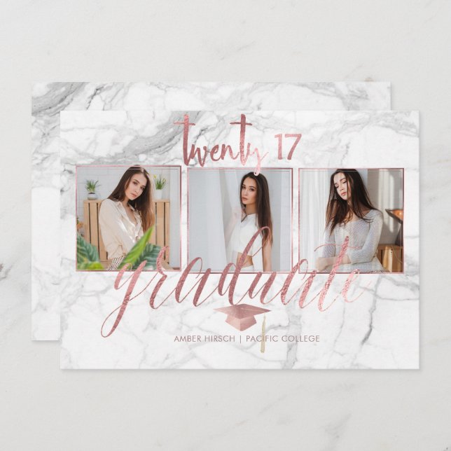 PixDezines Marble Faux Rose Gold 2017 Graduation Invitation (Front/Back)