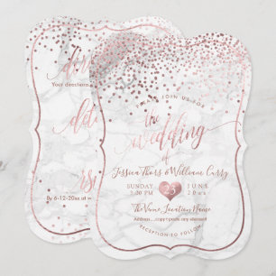 PixDezines Marble+Faux Rose Gold Confetti Wedding Invitation