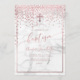 PixDezines Marble+Faux Rose Gold Dots/Baptism Invitation
