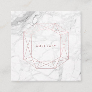 PixDezines Marble+Faux Rose Gold Emerald Cut Square Business Card