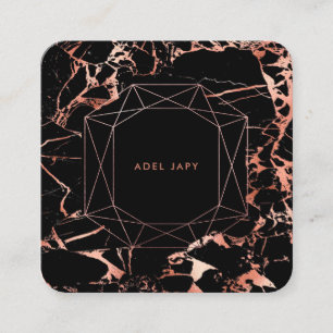 PixDezines Marble+Faux Rose Gold Emerald Cut Square Business Card