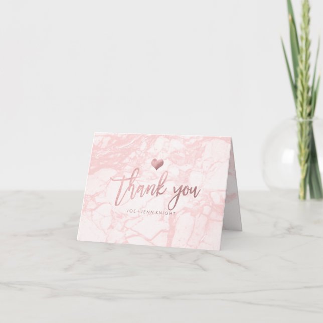 PixDezines Marble Faux Rose Gold Heart/Thank You Thank You Card (Front)