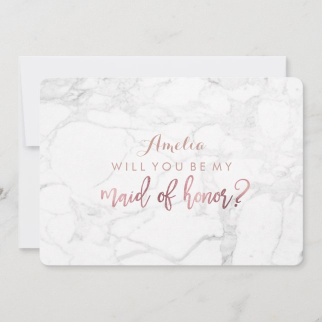 PixDezines Marble /Faux Rose Gold Will You Be.Maid Invitation (Front)
