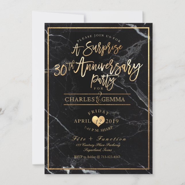 PixDezines Marble+Gold/Surprise 30th Anniversary Invitation (Front)