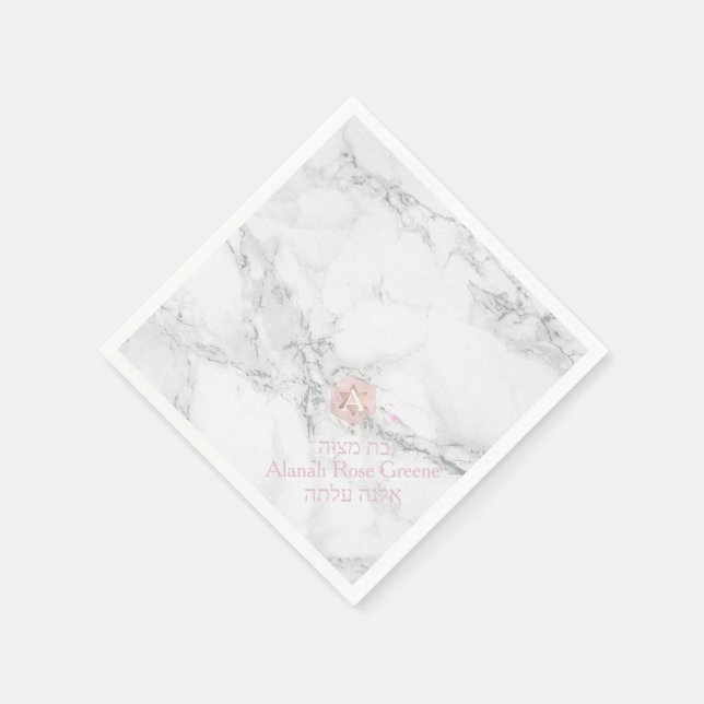 PixDezines Marble+Honeycomb, Blush Pink Mitzvah Napkin (Corner)