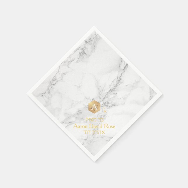PixDezines Marble+Honeycomb, Faux Gold Mitzvah Napkin (Corner)