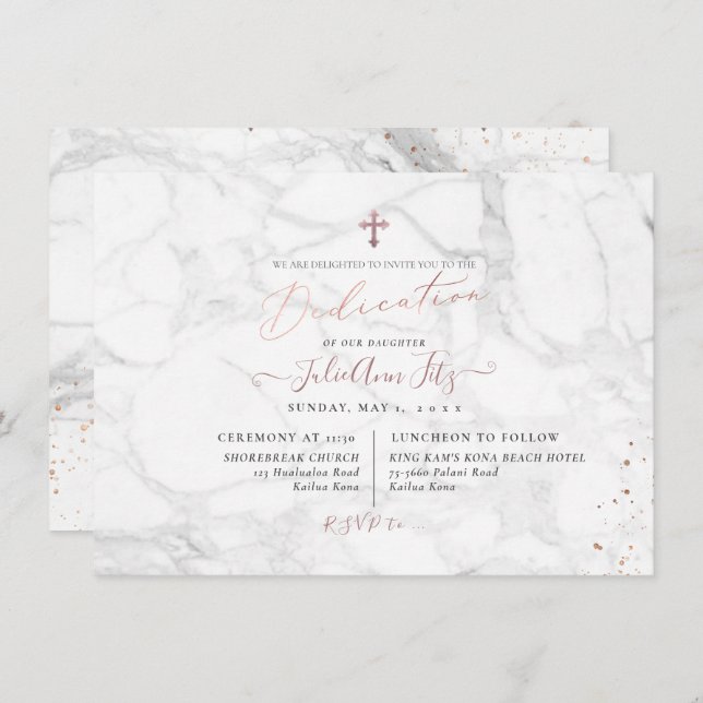PixDezines Marble Rose Gold Dedication Invitation (Front/Back)