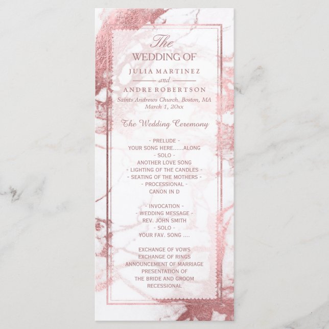PixDezines Marble+Rose Gold Veins Wedding Program Programme (Front)