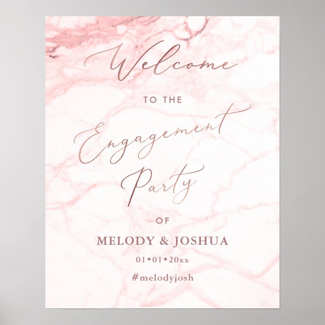 PixDezines Marble Rose Gold  Welcome Engagement Poster (Front)