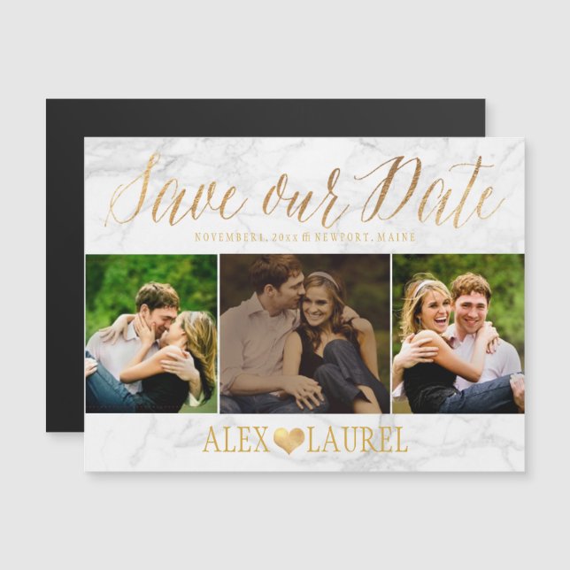 PixDezines Marble Save Our Date/Faux Gold Magnetic Invitation (Front/Back)
