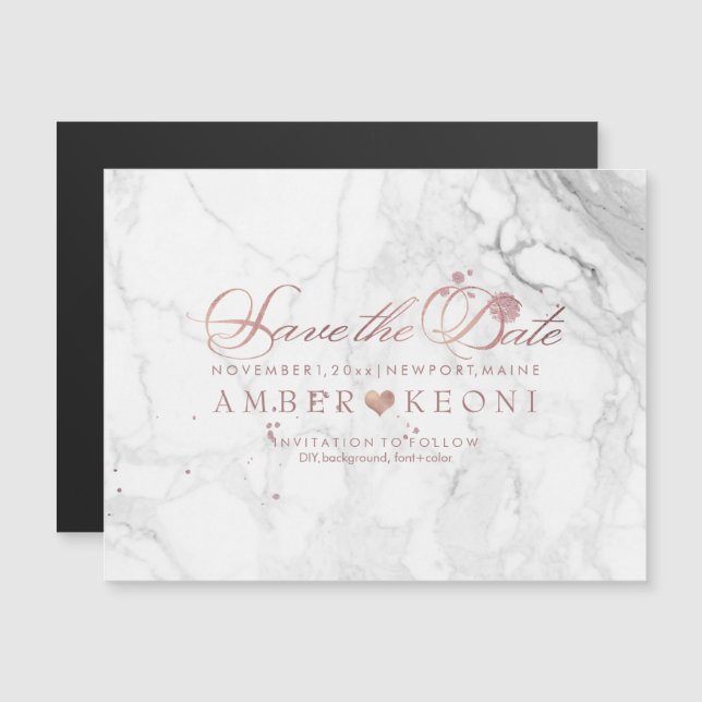 PixDezines Marble Save Our Date/Faux Rose Gold Magnetic Invitation (Front/Back)