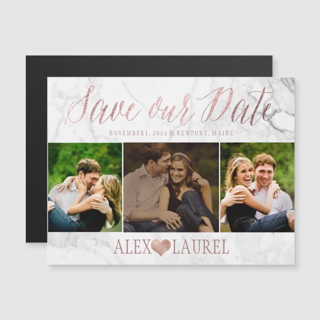 PixDezines Marble Save Our Date/Faux Rose Gold Magnetic Invitation (Front/Back)