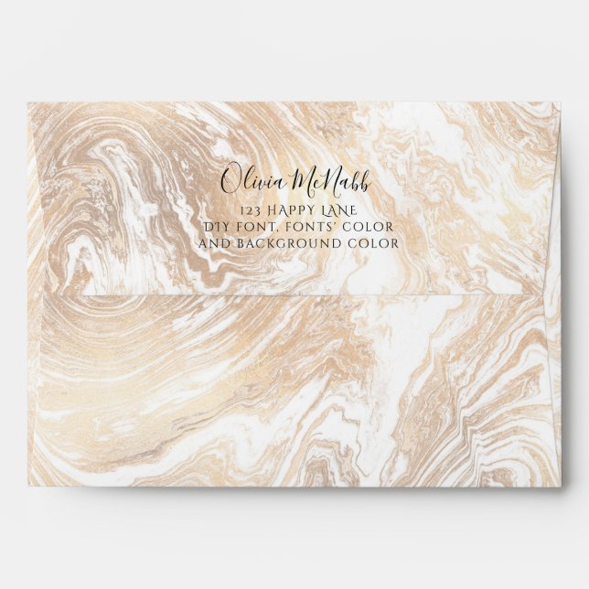 PixDezines Marbleised Gold Pre-Addressed Envelope (Back (Top Flap))