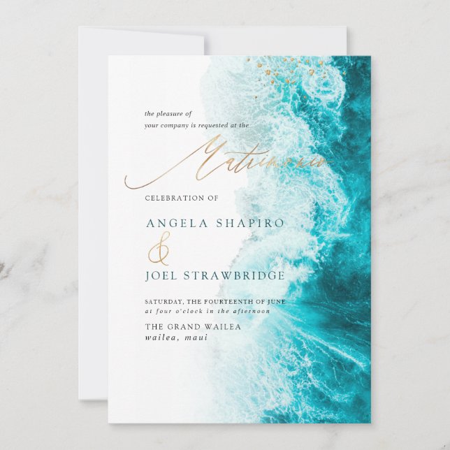 PixDezines Marine Waves Shoreline Beach Matrimonio Invitation (Front)