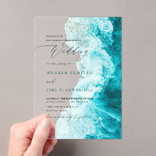PixDezines Marine Waves Shoreline Beach Wedding Acrylic Invitations