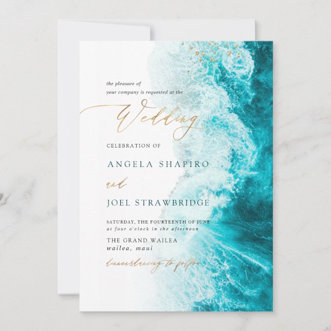 PixDezines Marine Waves Shoreline Beach Wedding Invitation (Front)