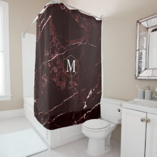 PixDezines MASALA RED MARBLE+MONOGRAM (removable) Shower Curtain