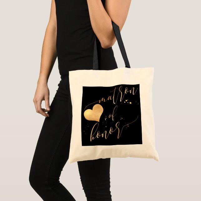 PixDezines Matron of Honour/Faux Gold Calligraphy Tote Bag (Front (Product))