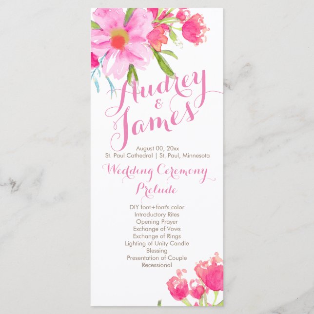 PixDezines May Flower/Watercolor Wedding Program Programme (Front)