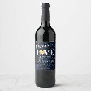 PixDezines Midnight Blue Marble+Faux Gold Heart Wine Label
