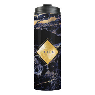 PixDezines MIDNIGHT BLUE MARBLE FAUX GOLD VEINS Thermal Tumbler