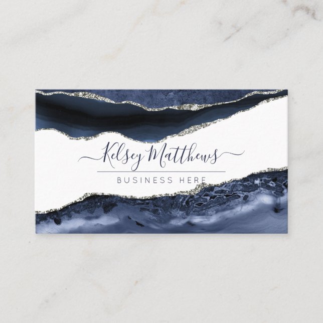 PixDezines Midnight Blue Watercolor Agate Business Card (Front)